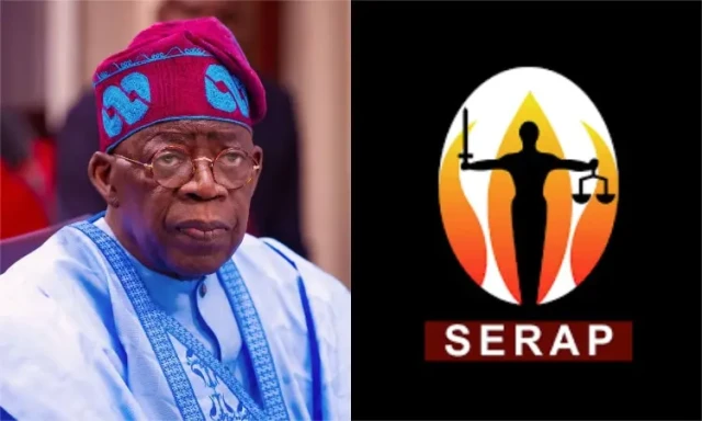 President Bola Ahmed Tinubu and SERAP Logo